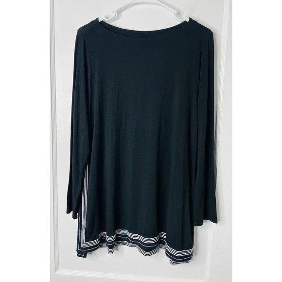 J Jill Wearever Shirt LP Black Stripe Trim Stretch Capsule Casual Side Slit Soft - Picture 1 of 9